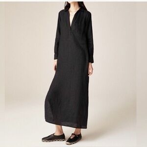 J. Crew Bungalow Maxi Popover Dress 100% Linen XL Black EUC
